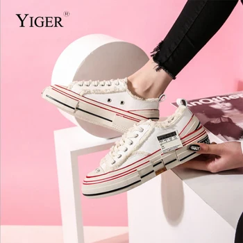 Кроссовки для пары YIGER, парусиновая обувь для мужчин и женщин, обувь для попрошаек в стиле ретро на толстой подошве, Повседневная обувь на шнуровке, обувь для скейтбординга