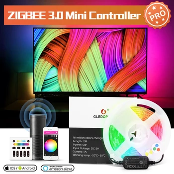 Gledopto Zigbee 3,0 Комплект светодиодных Лент 5 В Мини USB RGBCCT Подсветка телевизора Работает с Echo Plus SmartThings Tuya App Voice Remote