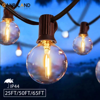 GANRILAND 65FT Уличная Гирлянда, Гирлянды С Регулируемой Яркостью, Розетки E12, Глобус G40, Светодиодная лампа, Подключаемая Цепочка Gard Decor Fairy Light