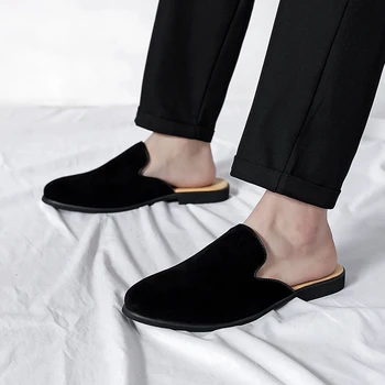 Новые мужские сандалии, Черно-белые тапочки без застежки из флока, шлепанцы ручной работы, Бесплатная доставка, Размер 38-47, мужские модельные туфли