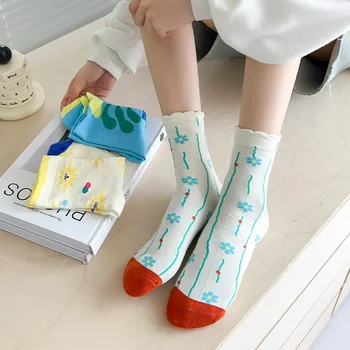 Корейская версия модных цветных носков в уличном стиле для скейтбординга, милые девушки-цветочницы, Маленькие свежие носки с милым ворсом, женские носки