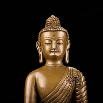 7,6-Дюймовая редкая китайская Статуя Будды, инкрустированная Драгоценным камнем из Античной Латуни