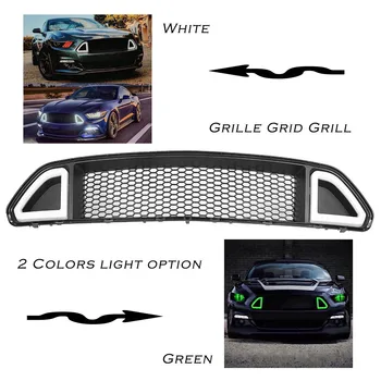 Для Ford Mustang 2015 2016 2017 Передняя Решетка Автомобиля Центральная Решетка со светодиодными Лампами Белого/зеленого Цвета