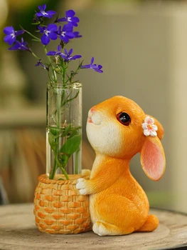 Милые украшения с кроликами Стеклянные вазы Украшения из сухих цветов Цветочные украшения Офис гостиная настольный кролик цветочная мебель