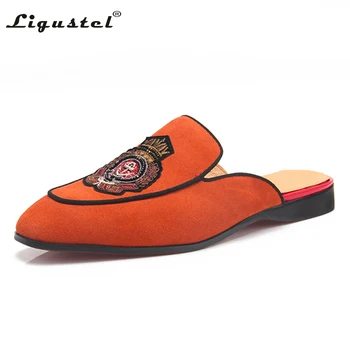 Ligustel/Мужская обувь, Оригинальные Лоферы ручной работы, мужская летняя обувь для вечеринок, мужские лоферы на плоской подошве, Кожаные оранжевые лоферы, Обувь с красной подошвой Большого размера