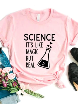 Женская футболка с Научно-Волшебным, Но настоящим Принтом, Короткий Рукав, O-Образный Вырез, Свободная Женская Футболка, Женская футболка, Топы Camisetas Mujer