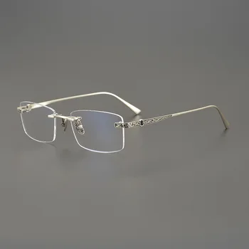 Серебряная оправа для деловых очков 925 пробы, квадратная оправа, мужские оптические очки высшего качества, женские Очки для чтения при близорукости, Анти-синий свет