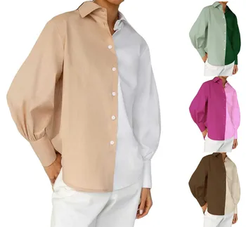 Новые Женские Рубашки с прострочкой и контрастным дизайном с длинными рукавами, Женская футболка Blusas Mujer De Moda 2023, Топы