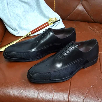Официальная обувь для мужчин из натуральной кожи Ручной работы с пухом на шнуровке, Элегантная мужская обувь для банкета, Свадебная Светская обувь для мужчин