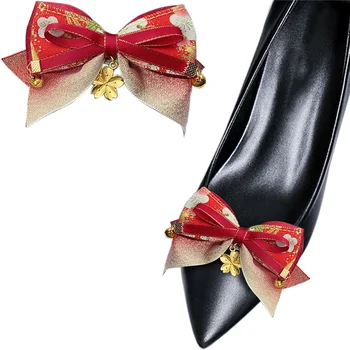 Красный Рождественский бант, зажимы для обуви, подвеска в виде цветка-колокольчика, Украшение для обуви, Съемное украшение для обуви на высоком каблуке, сделай сам, 2 шт