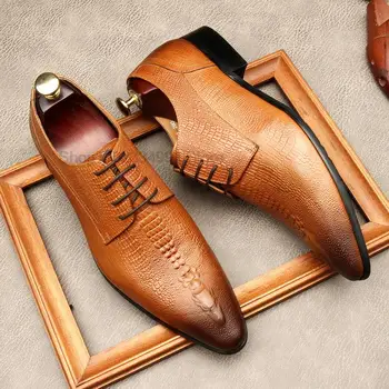Мужские туфли-дерби с крокодиловым узором из натуральной кожи ручной работы на шнуровке, деловой офисный костюм для свадебной вечеринки, официальная обувь для мужчин
