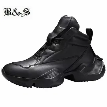 Черные и уличные 2022 Мужские кроссовки ручной работы из коровьей кожи на толстой подошве на платформе, новые легкие кроссовки на шнуровке
