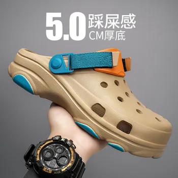 Мужчины MHYTY Croc носят летом пляжные сандалии на нескользящей толстой подошве, износостойкие сандалии двойного назначения Baotong garden shoes