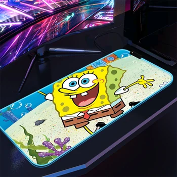 S-Spongebobs Коврик Для Мыши Аниме Коврик Для Мыши Игровой Rgb С Подсветкой Led Pc Gamer Аксессуары Защита Стола Коврик Для Клавиатуры Xxl Большой Расширенный