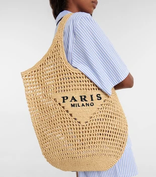 2023 Роскошная Дизайнерская Женская сумка, Большая Плетеная Соломенная сумка из рафии, Вместительная Повседневная сумка-тоут, Полая сумка для Летнего пляжного отдыха
