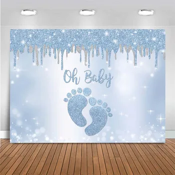 Фон Для душа Новорожденного Oh Baby Custom Photo Background Синий Блестящий След ребенка на 1-й День Рождения Фоновые Рисунки для Фотостудии
