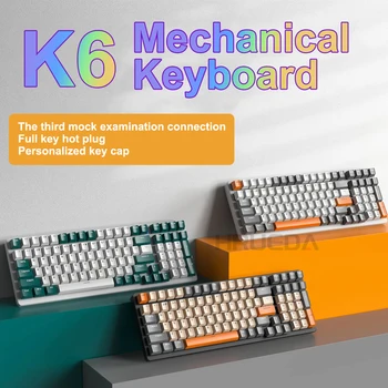 Беспроводная клавиатура k6 Hotswap 100 клавиш RGB Type-C 2,4 G/Bluetooth5.0 3 Режима Подключения Игровая Индивидуальная Механическая клавиатура