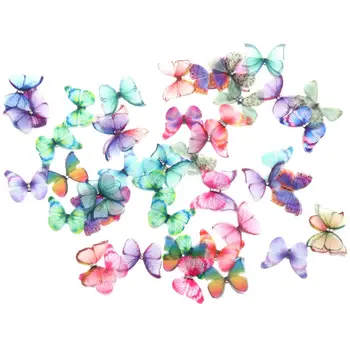 Горячая 50 шт., аппликация из ткани из органзы градиентного цвета, 38 мм, Полупрозрачная шифоновая бабочка для декора вечеринок, украшения кукол