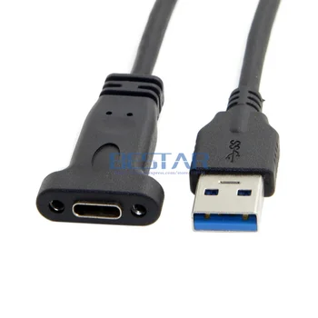 0,2 М Разъем USB 3.0 A к USB 3.1 Type-C тип c USB-C Женский кабель для зарядки жесткого диска, передачи данных, 20 см с отверстием для винта для крепления на панели