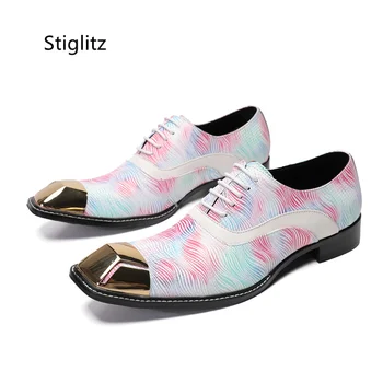 Розовая обувь из натуральной кожи с граффити, мужская обувь для деловой работы, офисные модельные туфли на шнуровке с металлическим носком, разноцветная социальная обувь
