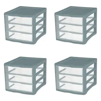 Блок для стерилизации с 3 выдвижными ящиками, Пластик, Aqua Slate, для взрослых, набор из 4 штук