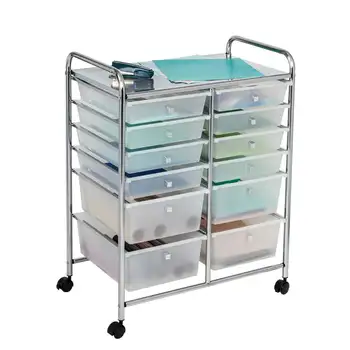 Можно использовать для хранения товаров на колесиках с 12 ящиками или офисную тележку, хром