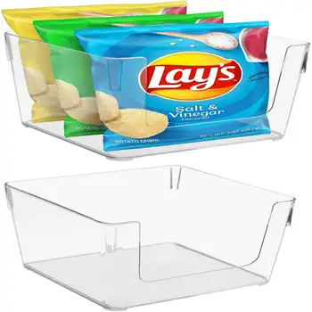 Открытые пластиковые ящики для хранения, Прозрачная коробка-органайзер для кладовой, Мусорные контейнеры для организации кухонного холодильника, продуктов питания, буфета для закусок, F
