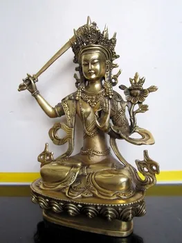 Медь, латунь, китайские ремесла, украшения, предметы коллекционирования, тибетский буддизм, бронзовая статуя будды Манджушри