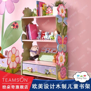 Teamson Pluto, Детский книжный шкаф, Полка для картин, Шкаф для хранения детских игрушек, Мебель для детского сада, розовый