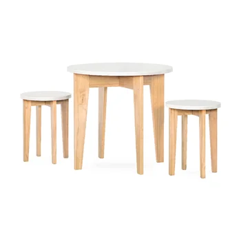 Набор круглых деревянных столов и стульев Forever Eclectic Geo Kids (2 табурета в комплекте), белый и натуральный