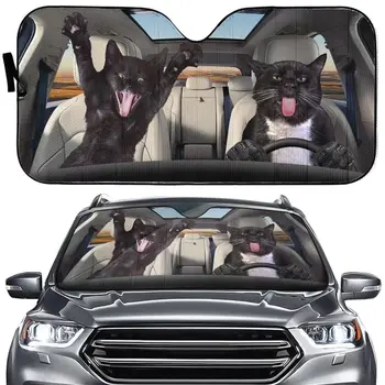 Солнцезащитный козырек для автомобиля Black Cat Семейное Забавное Животное на лобовом стекле автомобиля с Котом Универсальный Термостойкий Складной солнцезащитный козырек для автомобиля SUV Пикап