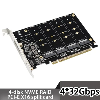 4-Портовый M.2 NVMe SSD-накопитель PCIE X16M с ключом для Преобразования жесткого диска, карта расширения Считывателя, скорость передачи 4 X 32 Гбит/с
