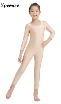Детский Комбинезон с длинными рукавами, облегающий Комбинезон из спандекса, Балетные костюмы с круглым вырезом для детей