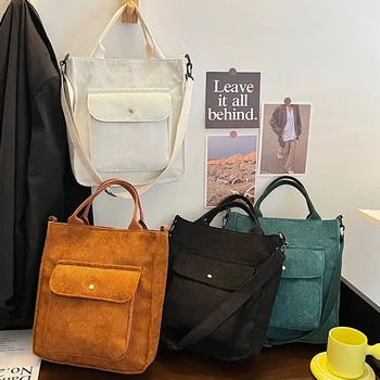 Сумки для девочек в Японском стиле, Студенческая сумка для книг, женская холщовая сумка-тоут, Вельветовая сумка для женщин, сумка для покупок, Дизайнерская сумка