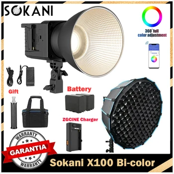 Sokani X100 Двухцветный светодиодный Видеосветильник 100 Вт с Управлением приложением Bowens Mount с Отражателем для Фотосъемки, Видеозаписи, Съемки на открытом воздухе