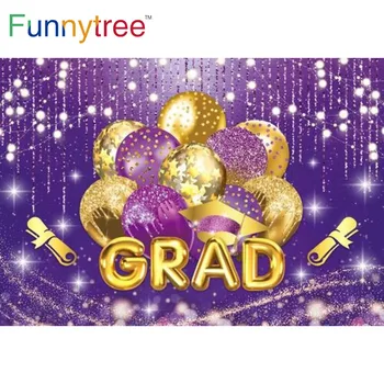 Забавное дерево, Золотисто-фиолетовый фон для выпускного класса 2022 года, Воздушные шары, Блестящий фон для празднования школьного выпускного вечера