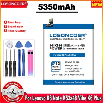 LOSONCOER 5350 мАч BL270 Аккумулятор Для Lenovo K6 K8 Note K53a48 Vibe K6 G G5 Plus Для Motorola Moto G6 Play XT1922