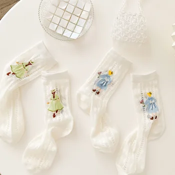 Белые Сетчатые тонкие Хлопчатобумажные носки в корейском стиле ins, Трендовые Милые японские полые носки до середины икры для женщин