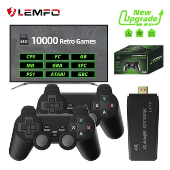 Игровая приставка LEMFO M8 4K Game Stick TV, встроенная в 3500 игр с 3D-играми Для PS1/SFC 2,4 G с двойной беспроводной ручкой 64 ГБ