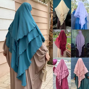 Длинный Химар Рамдан Ид Мусульманский Длинный Хиджаб Головной Платок Женский 3 Слоя Джилбаб Джубха Исламская Одежда Хиджабы Мусульманская Молитвенная Одежда