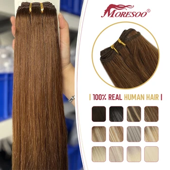 Moresoo Пучки человеческих волос вшиты в натуральные прямые 100 г бразильских волос Remy на всю голову, густые и бесшовные, вплетены в натуральные волосы