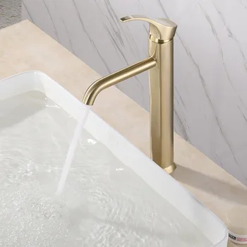 Матовый золотой латунный высокий смеситель для раковины в ванной комнате с холодной и горячей водой, смеситель для бассейна, кран высшего качества