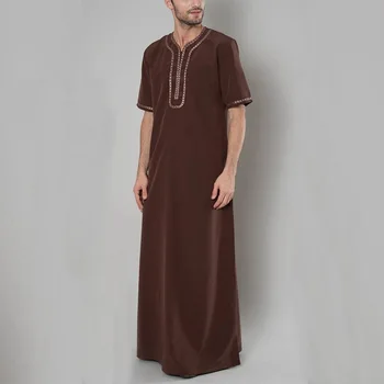 Арабская мусульманская мужская одежда, рубашка с вышивкой, мужской халат в национальном стиле с коротким рукавом, Исламская одежда, арабские рубашки в Дубае