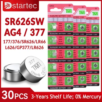 DStartec 30ШТ AG4 Монета Батарея LR626 377 Кнопочная Ячейка Монета Щелочная Батарея 1,55 В SR626SW 377A LR66 для Часов Игрушки Без Ртути