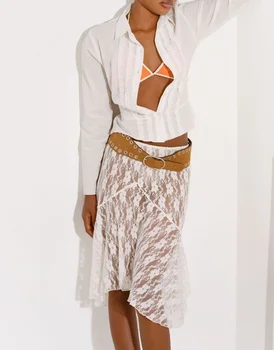 2023 Шикарная женская юбка Миди с низкой талией и цветочным узором, Прозрачная Летняя юбка Нерегулярной формы для пляжного отдыха, Уличная одежда