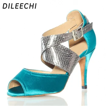 DILEECHI Blue Satin новейшая профессиональная танцевальная обувь для латиноамериканских танцев, женская обувь для бальных танцев, популярная во всем мире