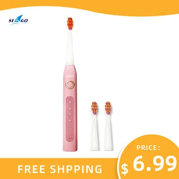 Электрическая зубная щетка для взрослых Seago 507 Розовая с технологией Sonic, 5 режимов чистки, Перезаряжаемая зубная щетка, Таймер на 2 минуты, бесплатная доставка