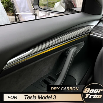 Отделка панели передней двери салона автомобиля Для Tesla Model 3 Y 2021-2023 Внутренние Дверные молдинги Отделка Декоративные Аксессуары Сухой Углерод