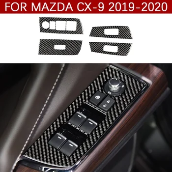4 шт., накладка на интерьер из настоящего углеродного волокна, наклейки на панель Кнопок окна с левым рулем для Mazda CX-9 2019-2020