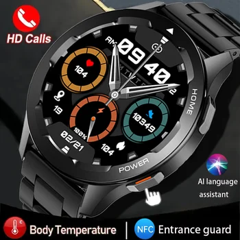 2023 Новые мужские смарт-часы с голосовым помощником NFC с 1,32-дюймовым HD-экраном, частотой сердечных сокращений, артериальным давлением, Мужские смарт-часы для Android iOS